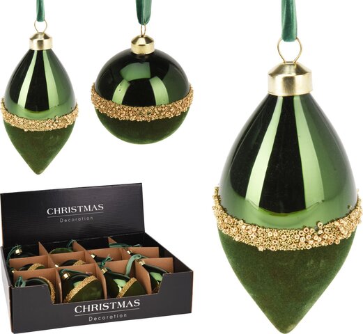 Hanger ornement H8cm glas groen 2ass