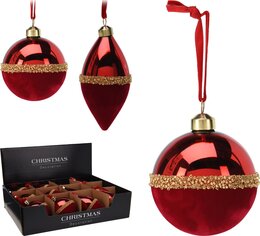 Hanger ornement H8cm glas rood 2ass