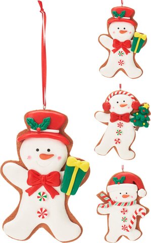 Hanger ornement sneeuwman H12cm 3ass