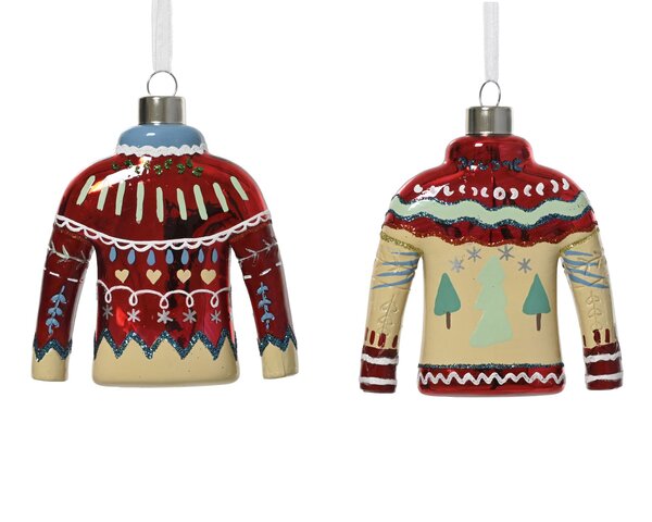 Hanger ornement trui 10x11cm glas 2ass