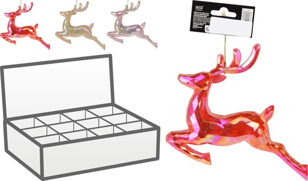 Hanger rendier 18cm 3ass glas kleuren