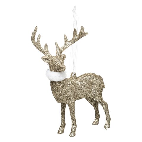 Hanger rendier H15cm goud met boa wit
