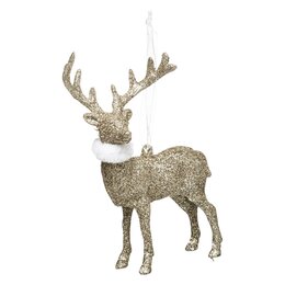 Hanger rendier H15cm goud met boa wit