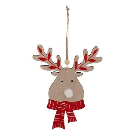 Hanger rendier H17cm hout met sjaal
