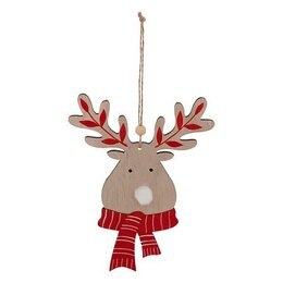 Hanger rendier H17cm hout met sjaal