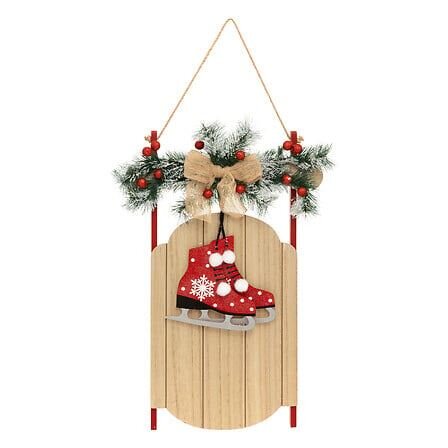 Hanger slee 33x50cm hout met schaatsen