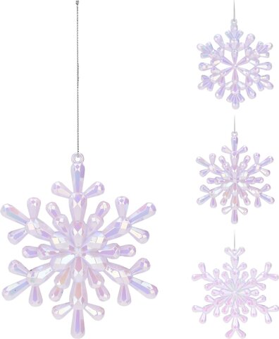 Hanger sneeuwvlok 12x12cm 3ass iris