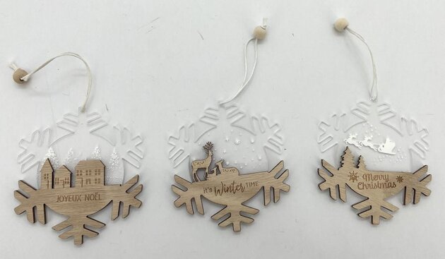 Hanger sneeuwvlok 9x10cm 3ass