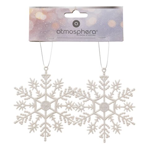 Hanger sneeuwvlok D10cm 2stuks glitter wit