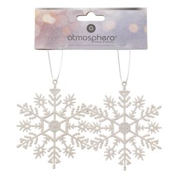 Hanger sneeuwvlok D10cm 2stuks glitter wit