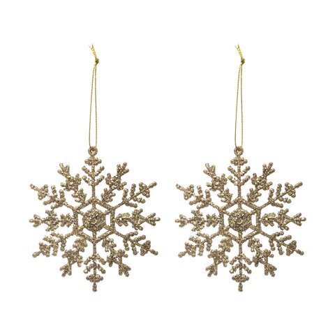 Hanger sneeuwvlok glitter goud 2stuks