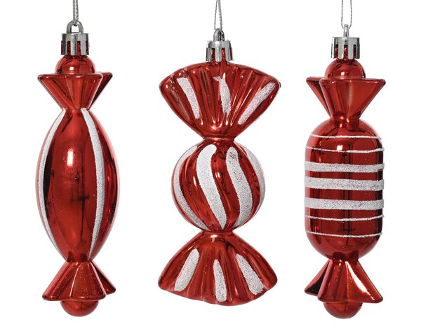 Hanger snoep 4x11cm kunststof rood wit 3ass