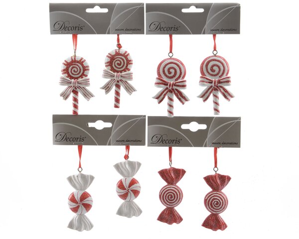 Hanger snoep H7.5cm rood wit 4ass