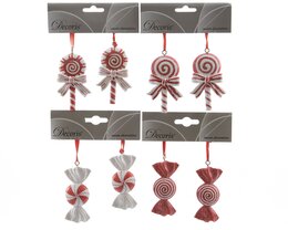 Hanger snoep H7.5cm rood wit 4ass