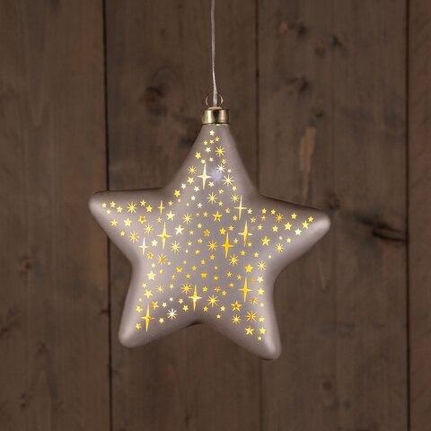Hanger ster 19cm glas 10Led warm wit champagne