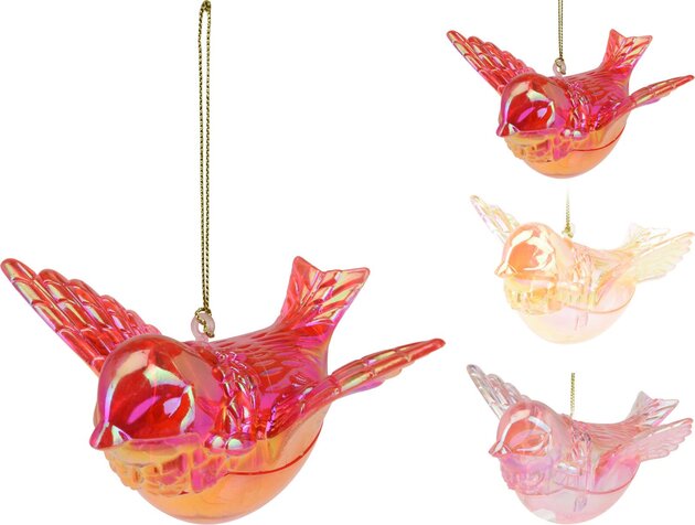 Hanger vogel 14cm 3ass glas kleuren