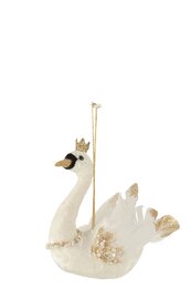 Hanger Zwaan velvet 17x13cm - ecru/goud