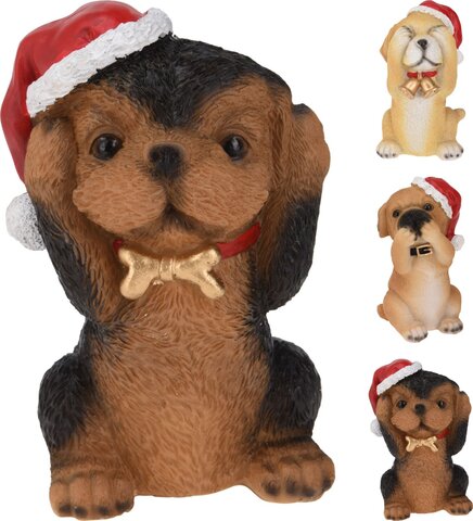 Hond met kerstmuts 13cm 3ass