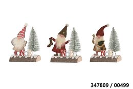 Houtblok Kerstfiguur Led 12x14,5cm 3ass