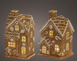 Huis Led 12x10x18cm peperkoek 2ass
