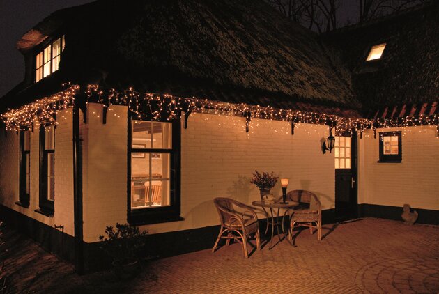 icicle lights transparant 360l/720x60cm 36l flash led warm wit - 5m aanloopsnoer  - ip44 trafo aan / 8/16u timer / uit