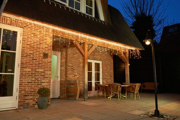 icicle lights transparant 360l/720x60cm led warm wit - 5m aanloopsnoer - ip44 trafo aan / 8/16u timer / uit