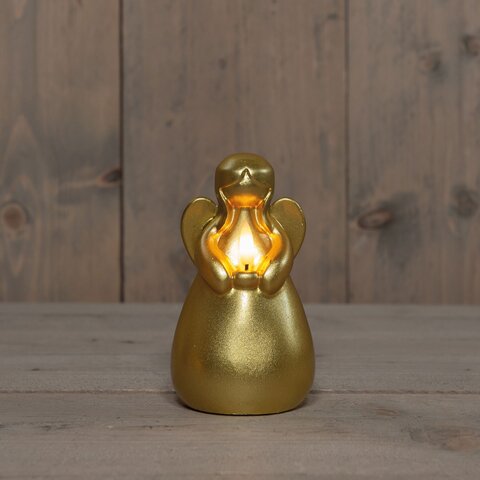 Kaars engel 3D 14x8cm vlameffect goud