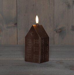 Kaars huis 5x6x15cm 3D vlameffect brons