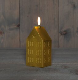 Kaars huis 5x6x15cm 3D vlameffect goud