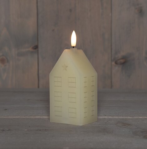 Kaars huis 5x6x15cm 3D vlameffect ivoor