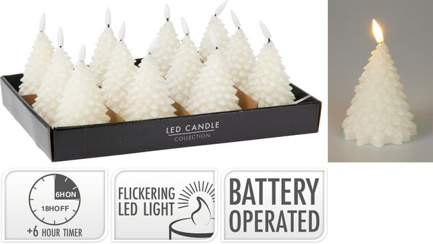 Kaars kerstboom H11cm glitter