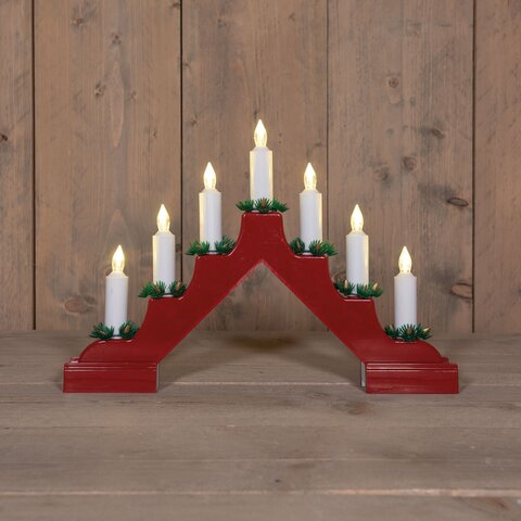 Kaarsen op brug 37x5x26cm 7Led rood
