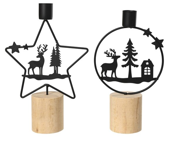 Kandelaar 14x5x21cm ijzer zwart 2ass