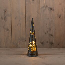 Kegel met hert en sneeuwman D10xH34cm 20Led zwart