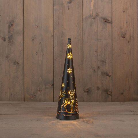 Kegel met hert sneeuwvlok D10xH34cm 20Led zwart