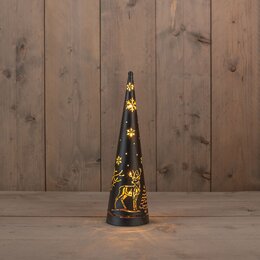 Kegel met hert sneeuwvlok D10xH34cm 20Led zwart