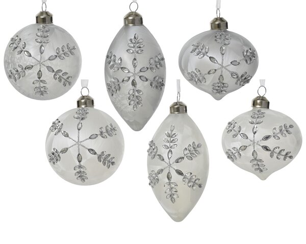 Kerstbal D8cm glas mat wit 6ass