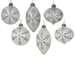 Kerstbal D8cm glas mat wit 6ass