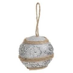 Kerstbal D8cm jute zilver kleur