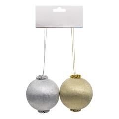 Kerstbal D8cm zilver-goud 2st