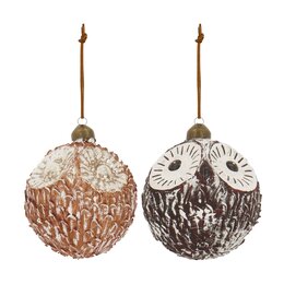 Kerstbal uil D8cm 2ass