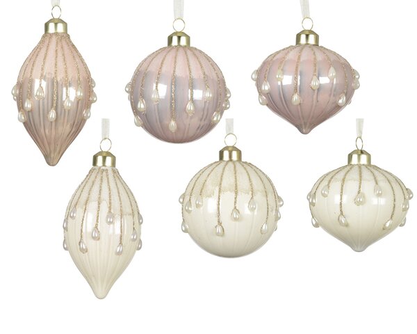 Kerstballen D8cm glas parel-wit 6ass