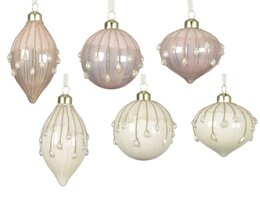 Kerstballen D8cm glas parel-wit 6ass