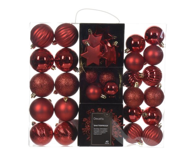 Kerstballen mix D6cm 40stuks rood