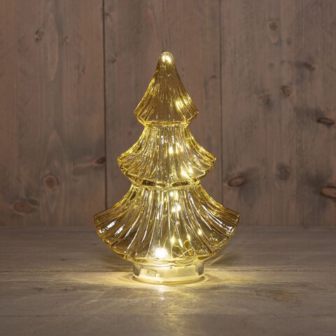 Kerstboom glas 15x9x24cm 10Led amber
