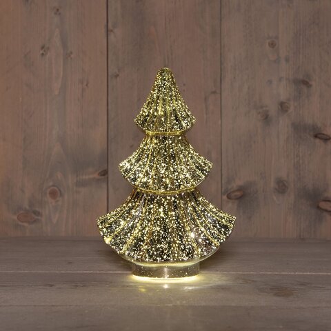 Kerstboom glas 15x9x24cm 10Led goud