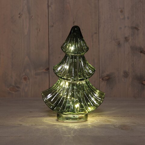 Kerstboom glas 15x9x24cm 10Led groen