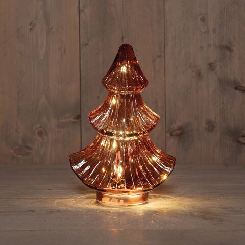 Kerstboom glas 15x9x24cm 10Led koper