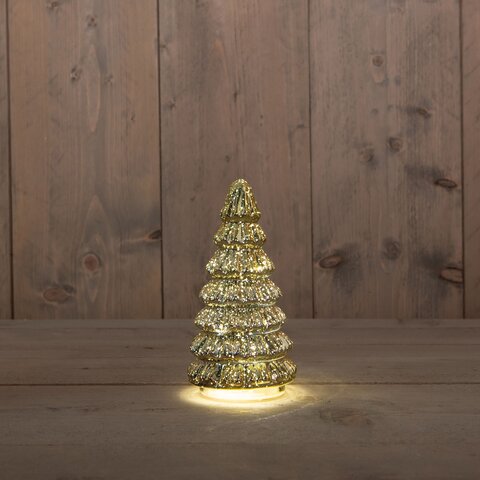 Kerstboom glas 9x18cm 10Led goud