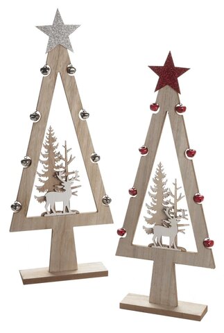 kerstboom hout met belletjes 21x6x54cm